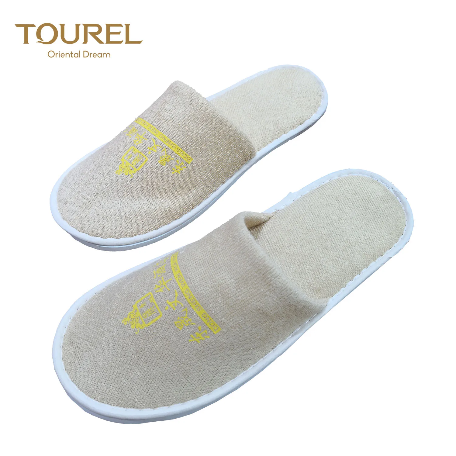Portable Woman Man Bamboo Towel Hotel Slippers Closed Toe Terry Guest Shoes