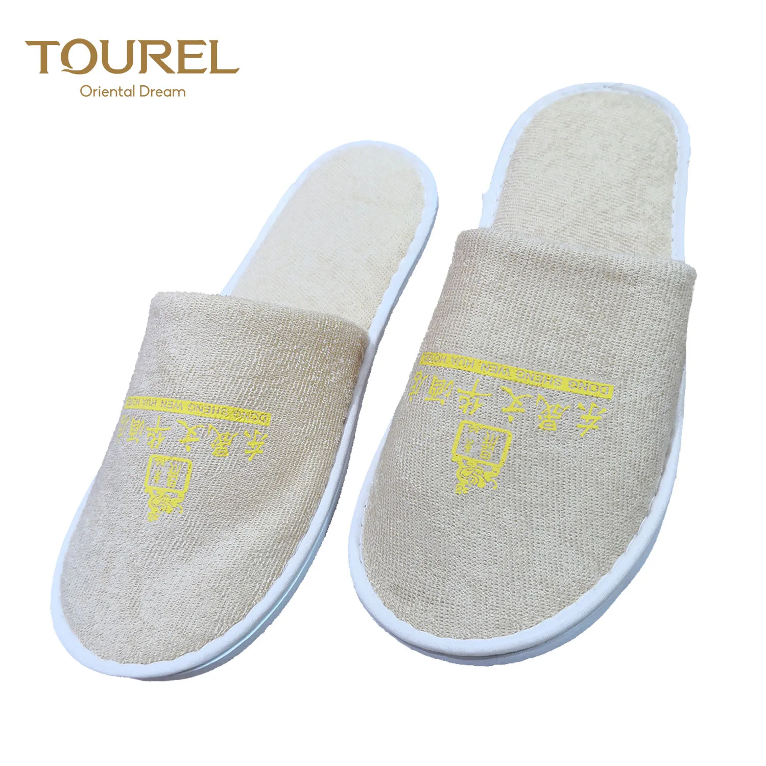 Portable Woman Man Bamboo Towel Hotel Slippers Closed Toe Terry Guest Shoes
