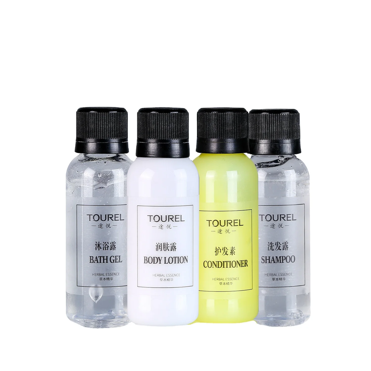Botella de PE de 30 ml de lujo para kit de limpieza de hotel, champ&uacute; y acondicionador para hotel de estrellas