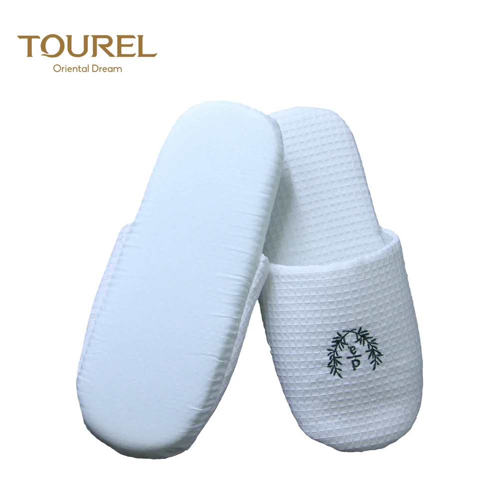 Chaussons en éponge gaufrée à bout fermé Tourel de qualité hôtelière premium avec logo brodé