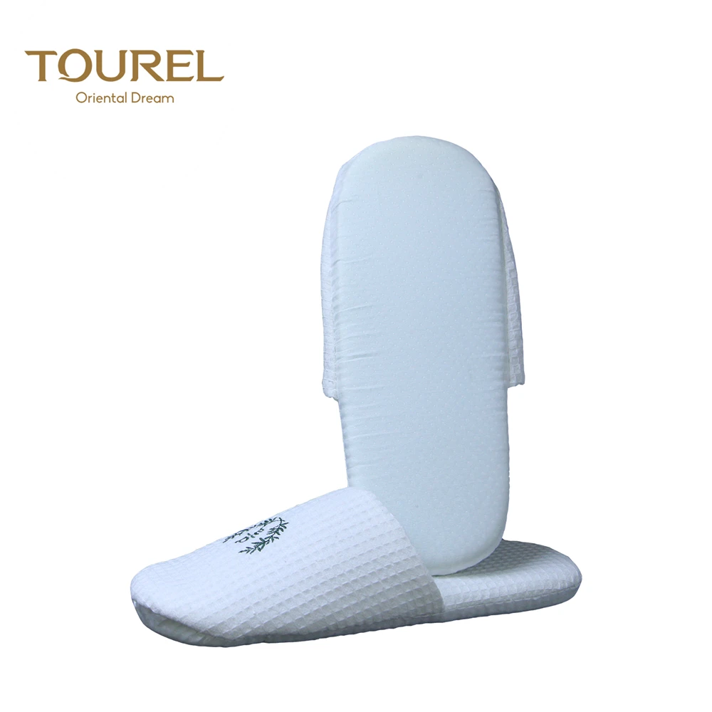 Chaussons en éponge gaufrée à bout fermé Tourel de qualité hôtelière premium avec logo brodé