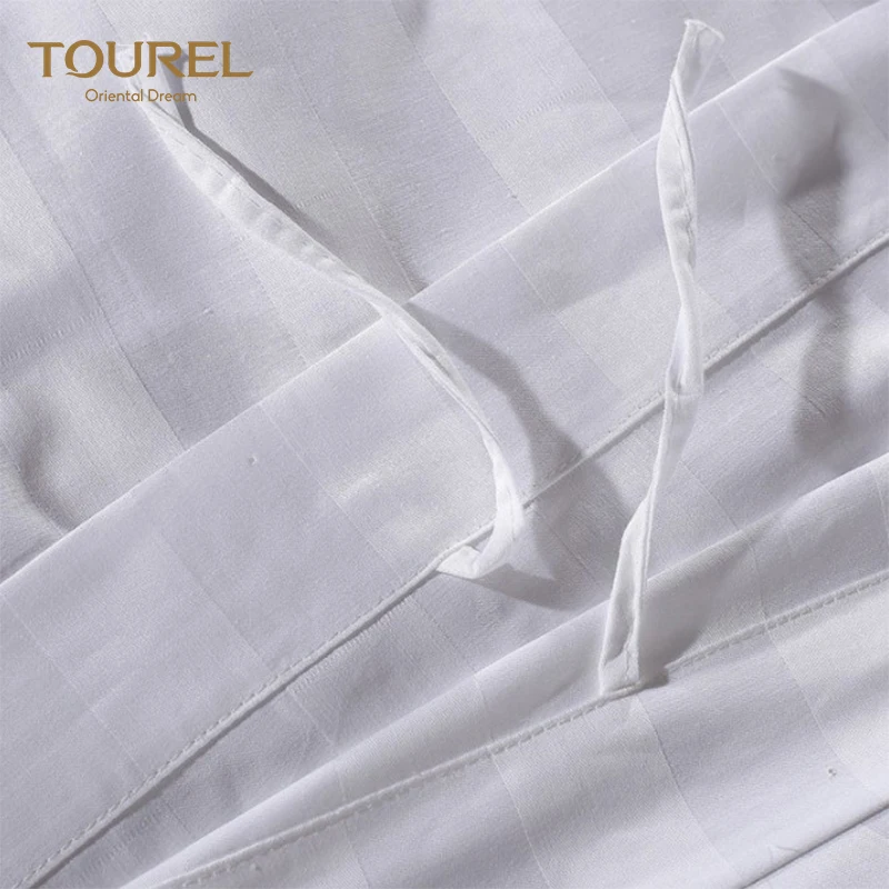 Ensemble de linge de lit d'hôtel en coton 100 % de luxe en gros, logo personnalisé, coton égyptien, 3 pièces de draps blancs 180tc-500tc