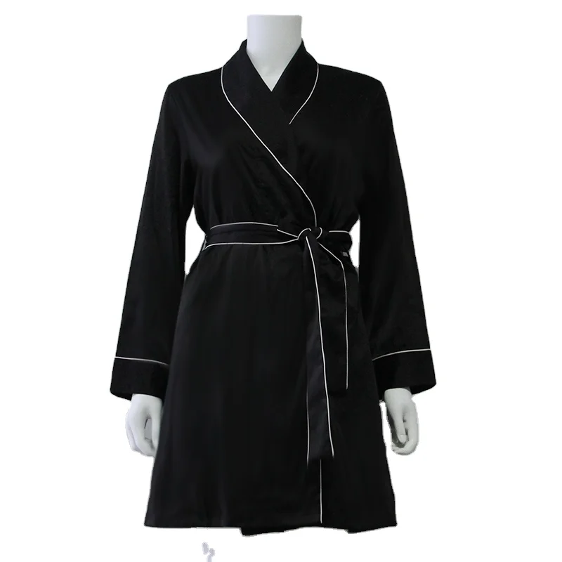 Luxury Wholesale Custom Black And Pink Sexy Bride Satin Hotel 100% Silk Bathrobe Woman