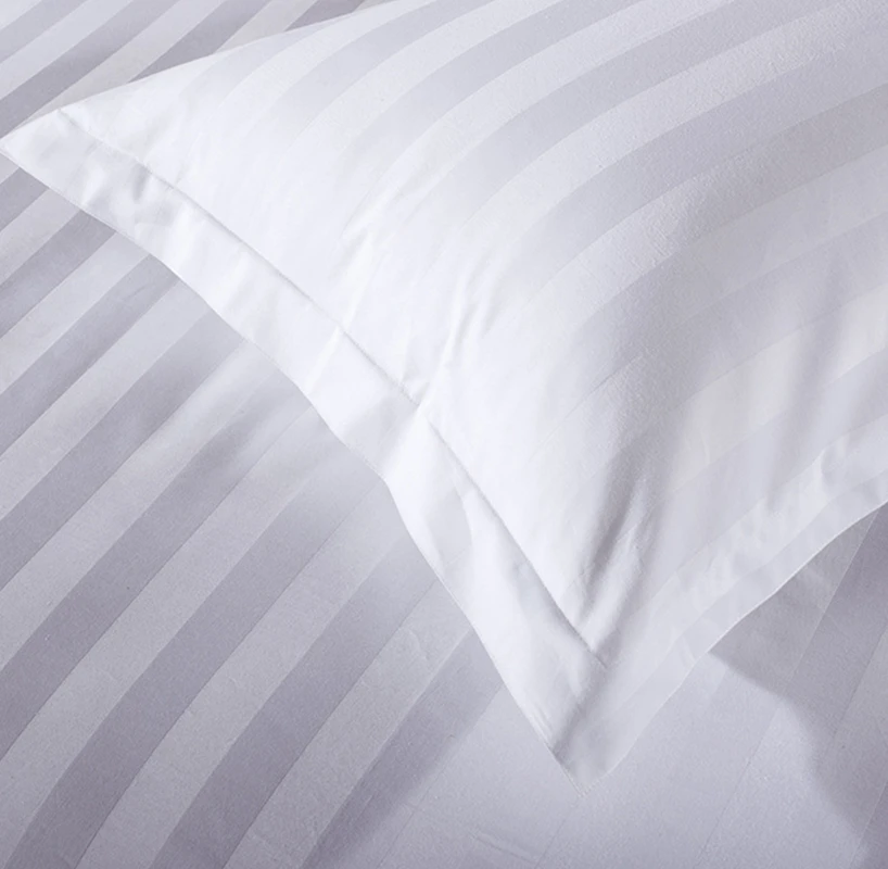 Ensemble de draps-housses blancs rayés en coton 100 % en gros, simple, pour hôpital/médical/hôtel, 4 pièces, 300 fils au pouce, pour mariages