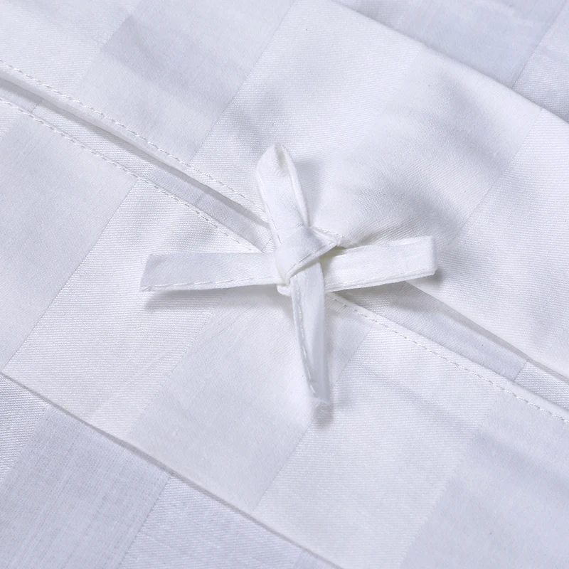 Ensemble de draps-housses blancs rayés en coton 100 % en gros, simple, pour hôpital/médical/hôtel, 4 pièces, 300 fils au pouce, pour mariages