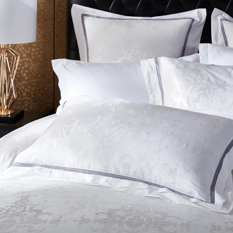 Fabricant 250tc 100% Coton 3cm Linge à rayures satinées Haute Qualité Hôtel Blanc King Taille Américaine Vente en Gros Queen Parure de Draps de Lit