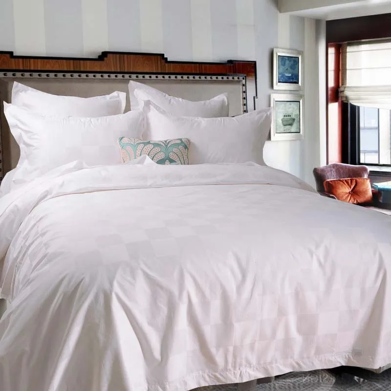 Ensemble de Luxe pour Hôtels en Lin et Coton Texturé à Rayures, Comprend Aujourd'hui 4 Pièces Uni Plaine Jeté Noble Plissé Draps-Housses pour Lit Simple Taille Twin