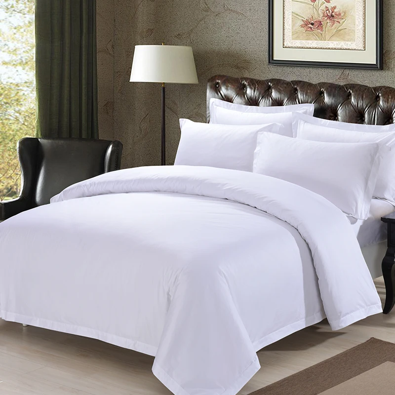 Technics Woven Plain 300tc 100% Cotton Eco-friendly Wearable White Stripe King Size Bedding Set For 5 Star Hotel Use