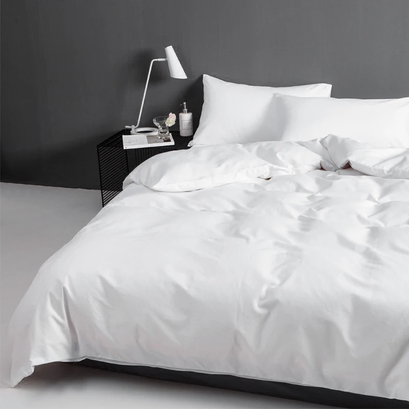 Hot Sale Luxury White Striped Hotel Bed Sheet Roll Five Star 300-1000tc King Sheets Set Woven Technics Solid Pattern Plain 4pcs