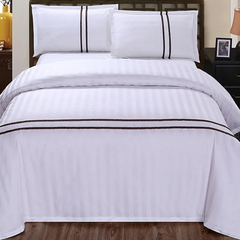 Hot Sale Luxury White Striped Hotel Bed Sheet Roll Five Star 300-1000tc King Sheets Set Woven Technics Solid Pattern Plain 4pcs