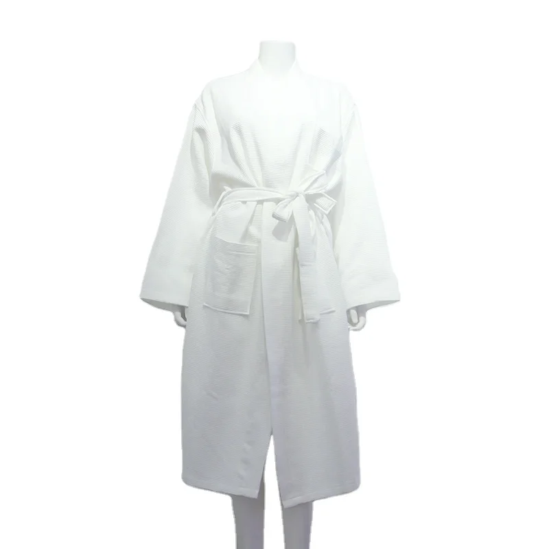 Peignoir en molleton corail à col en V pour femme, 5 étoiles Hilton, coton, nouveau design chic pour hôtel, col châle pour été et printemps