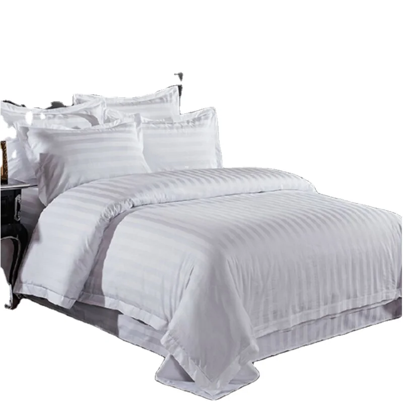 300tc 100% Cotton Plain White Luxury Wearable Eco-friendly 4-piece Washable Quilt Cover Bed Linen Hotel Bedding Set
