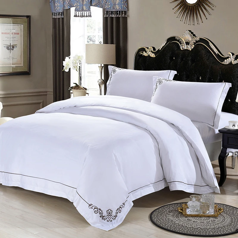 300tc 100% Cotton Plain White Luxury Wearable Eco-friendly 4-piece Washable Quilt Cover Bed Linen Hotel Bedding Set