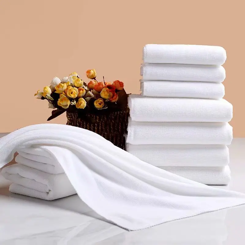 Professional Disposable Quick-dry Embossed Logo White Jacquard Cotton 16s Plain Hotel Towel From China For Hyatt Hilton