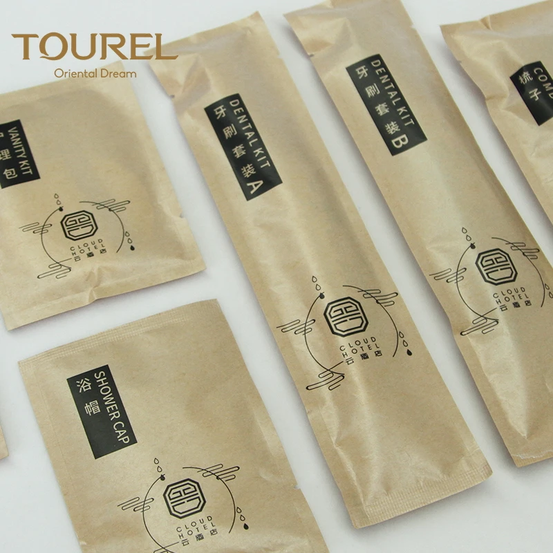 Articles de toilette d'hôtel biologiques bon marché, produits de toilette écologiques biodégradables pour chambres d'hôtes, liste et ensemble de fournitures d'agréments