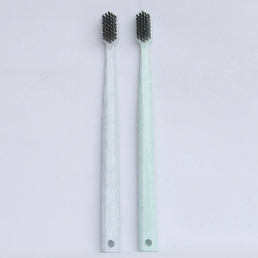 Brosse à dents jetable biodégradable en paille de blé écologique pour hôtels, nettoyage en profondeur, option poils souples