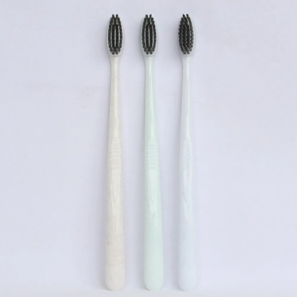 Brosse à dents jetable biodégradable en paille de blé écologique pour hôtels, nettoyage en profondeur, option poils souples