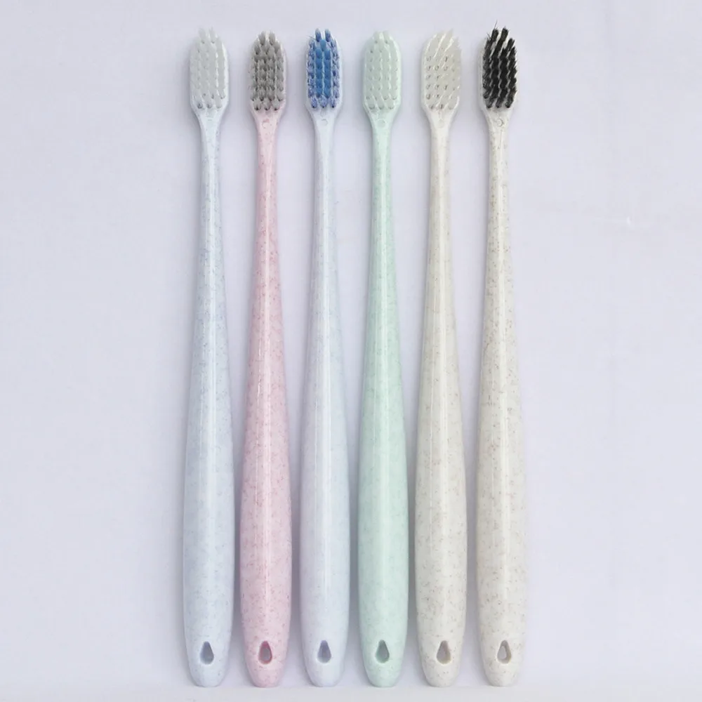 Brosse à dents jetable biodégradable en paille de blé écologique pour hôtels, nettoyage en profondeur, option poils souples